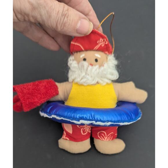 Lot Of 8 Hawaiian Island Hula Tiki Surf Santa Christmas Ornaments Cloth - Picture 8 of 9